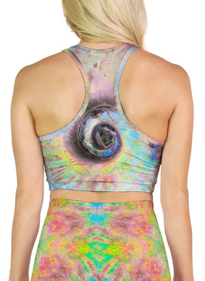 Opalized Rainbow Ammonite Racerback Crop Top