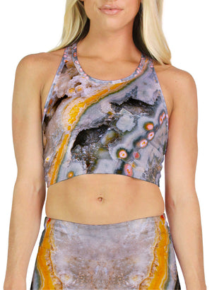 Yellow Stripe Ocean Jasper Racerback Crop Top